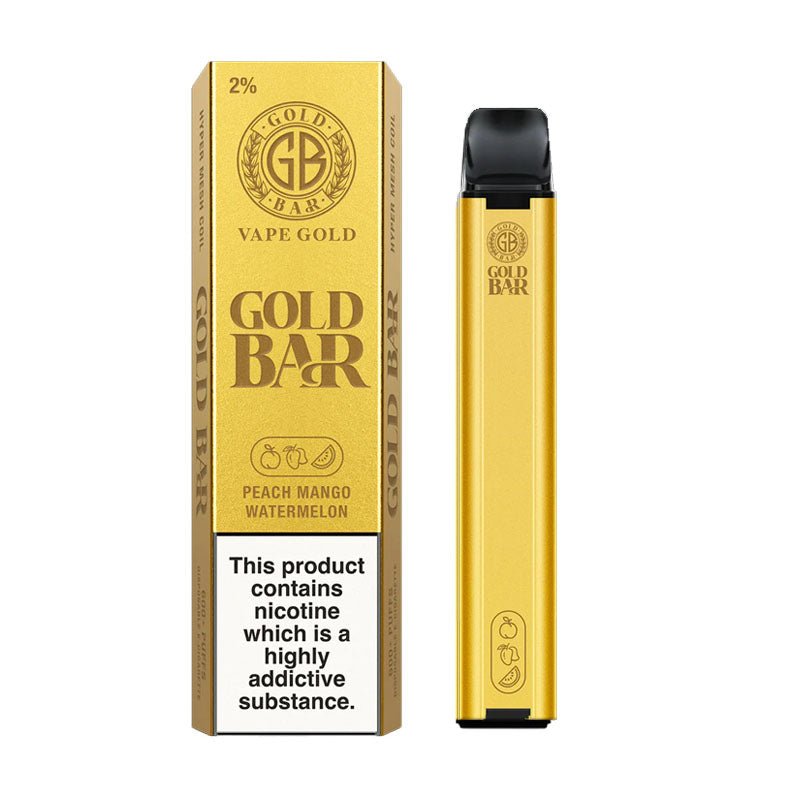 Gold Bar 600 Disposable Vape Pod Puff Pen Device - Box of 10-Peach Mango watermelon-vapeukwholesale