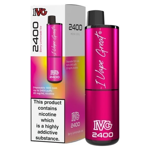 IVG 2400 Disposable Vape Pod Puff Device Box of 5-Berry Lemonade Ice-vapeukwholesale