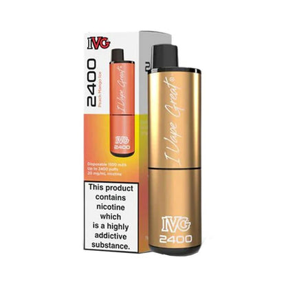 IVG 2400 Disposable Vape Pod Puff Device Box of 5-Peach Mango Ice-vapeukwholesale